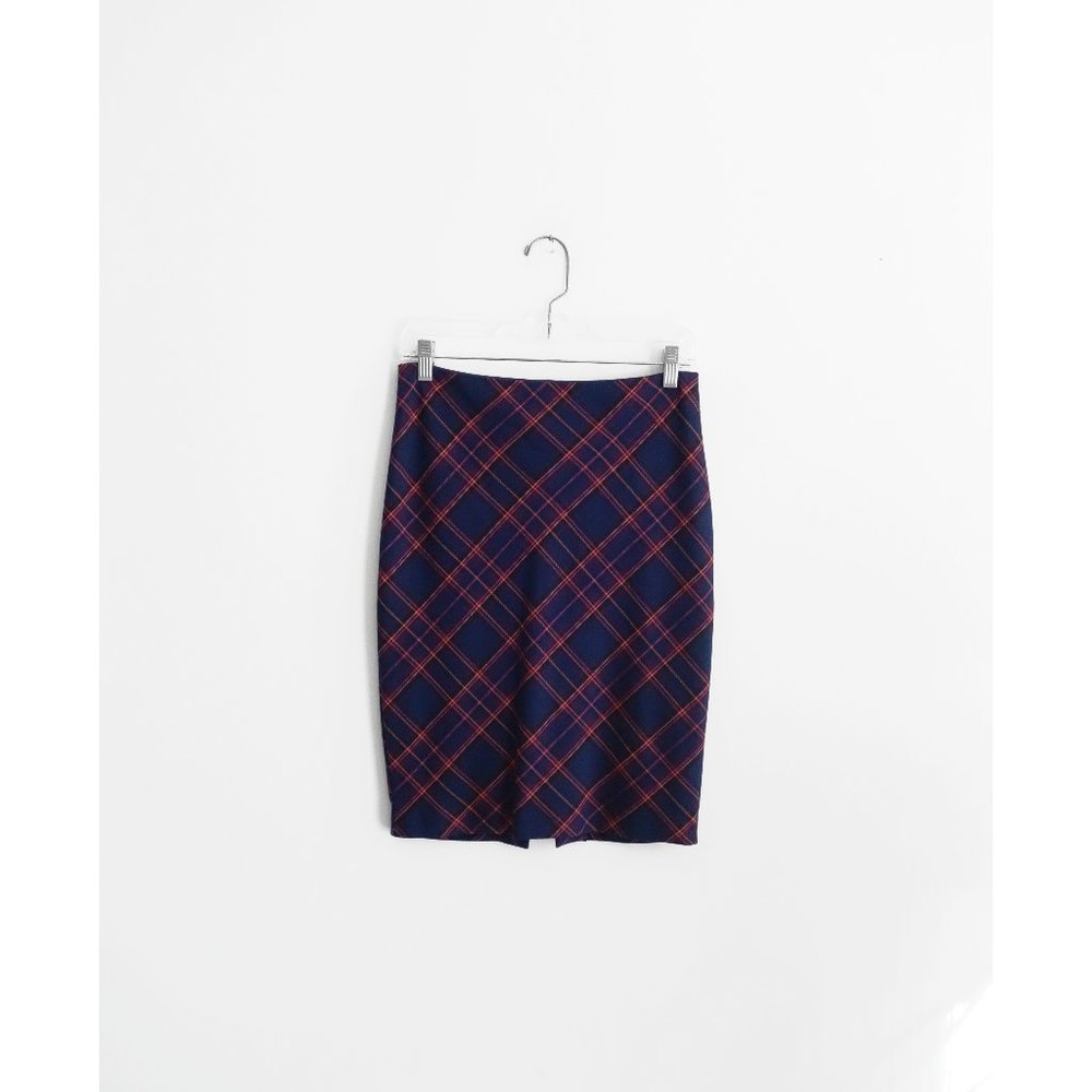 Trina Turk Blue Magenta Plaid Stretch Pencil Skirt size 0 - Picture 4 of 6